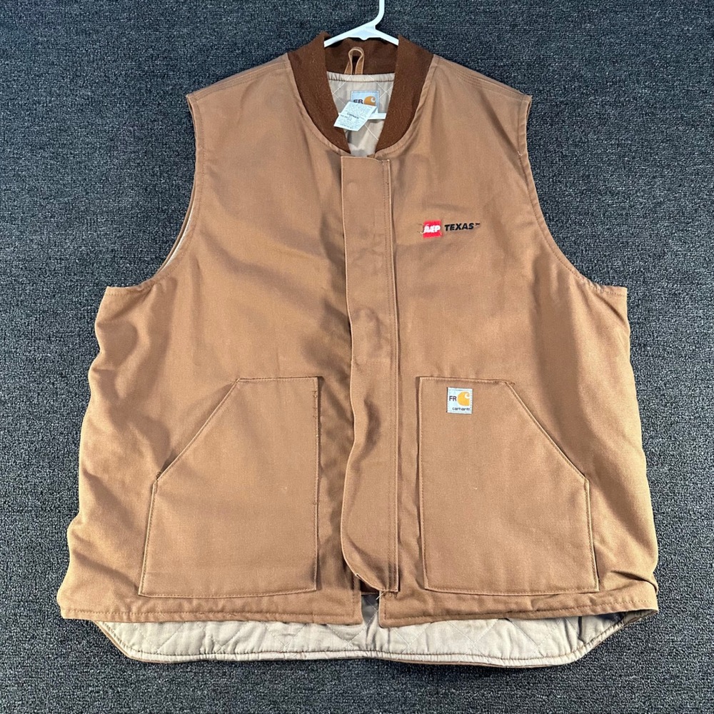 Carhartt FR Vest Mens 2XL Tall Brown Good AEP Texas Flame Resistant FRV01 BRN